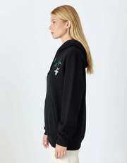 Unisex Siyah Nakışlı Oversize Sweatshirt - Organik Pamuklu Happy New Year