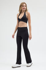 Kadın Yüksek Bel Esnek Siyah İspanyol Paça Pantolon