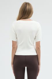 Kadın Yuvarlak Yaka Slim Fit Ekru Modal Tişört