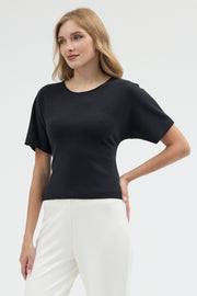 Kadın Yuvarlak Yaka Slim Fit Siyah Modal Tişört