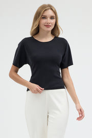 Kadın Yuvarlak Yaka Slim Fit Siyah Modal Tişört