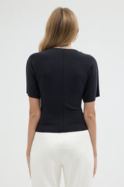 Kadın Yuvarlak Yaka Slim Fit Siyah Modal Tişört