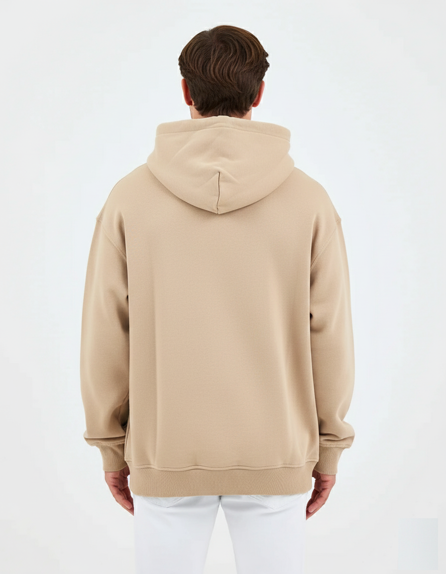 Unisex Bej Nakışlı Oversize Sweatshirt - Organik Pamuklu Happy New Year