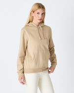 Unisex Bej Nakışlı Kapüşonlu Organik Pamuk Recycled Polyester Standart Kalıp Sweatshirt