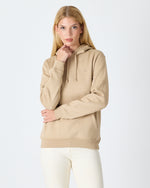 Unisex Bej Nakışlı Kapüşonlu Organik Pamuk Recycled Polyester Standart Kalıp Sweatshirt