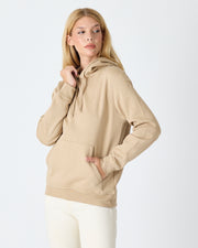 Unisex Bej Nakışlı Kapüşonlu Organik Pamuk Recycled Polyester Standart Kalıp Sweatshirt
