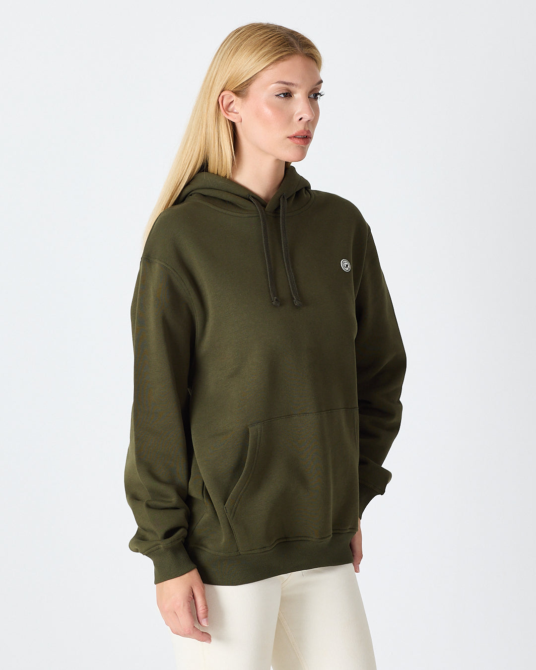 Unisex White Logo Organic Cotton Standard Fit Hoodie -1031225