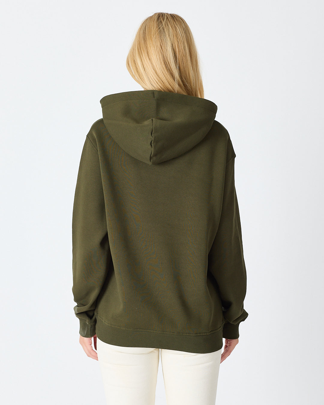 Unisex Haki Nakışlı Organik Pamuklu Kapüşonlu Standart Kalıp Sweatshirt