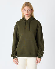 Unisex Haki Nakışlı Organik Pamuklu Kapüşonlu Standart Kalıp Sweatshirt