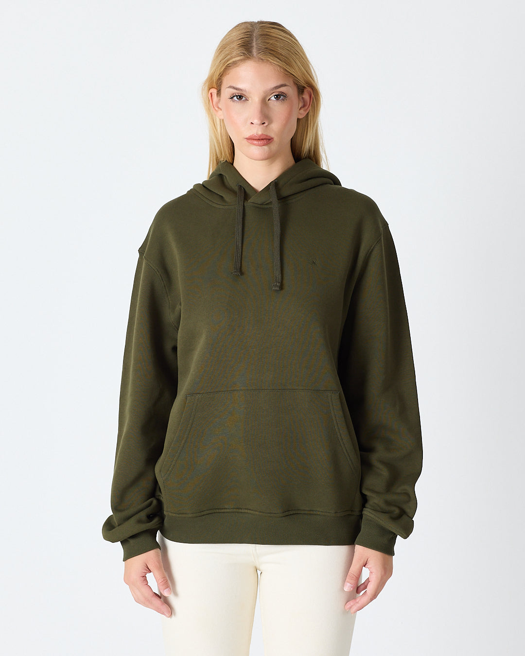 Unisex Haki Nakışlı Organik Pamuklu Kapüşonlu Standart Kalıp Sweatshirt