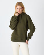 Unisex Haki Nakışlı Organik Pamuklu Kapüşonlu Standart Kalıp Sweatshirt
