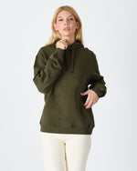 Unisex Haki Nakışlı Organik Pamuklu Kapüşonlu Standart Kalıp Sweatshirt