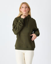 Unisex Haki Nakışlı Organik Pamuklu Kapüşonlu Standart Kalıp Sweatshirt