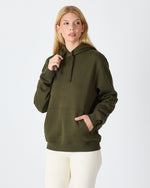Unisex Haki Nakışlı Organik Pamuklu Kapüşonlu Standart Kalıp Sweatshirt