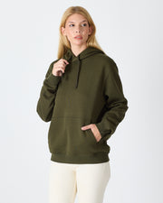 Unisex Haki Nakışlı Organik Pamuklu Kapüşonlu Standart Kalıp Sweatshirt
