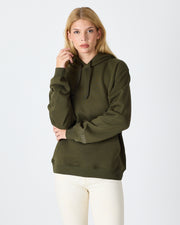 Unisex Haki Nakışlı Organik Pamuklu Kapüşonlu Standart Kalıp Sweatshirt