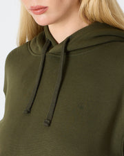 Unisex Haki Nakışlı Organik Pamuklu Kapüşonlu Standart Kalıp Sweatshirt