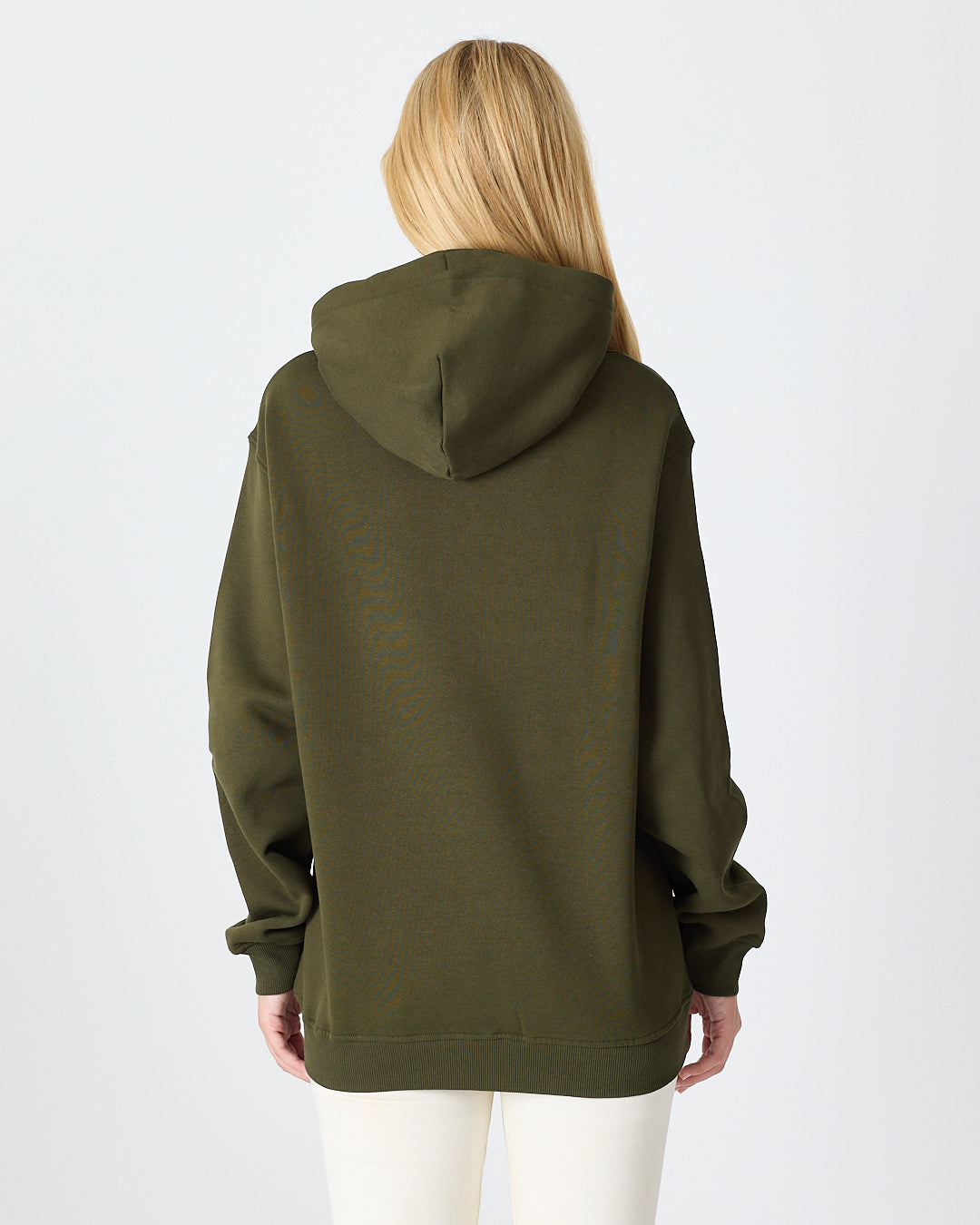 Unisex Haki Ekru Nakışlı Standart Kalıp Organik Pamuk Kapüşonlu Sweatshirt