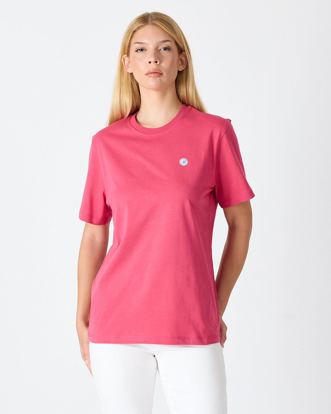 Unisex White Applique Logo Organic Cotton Standard Fit Crew Neck T-shirt-10302C17