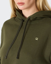 Unisex Haki Ekru Nakışlı Standart Kalıp Organik Pamuk Kapüşonlu Sweatshirt