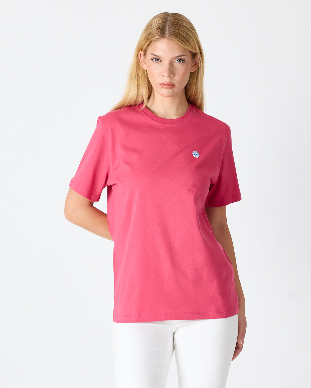 Unisex White Applique Logo Organic Cotton Standard Fit Crew Neck T-shirt-10302C17