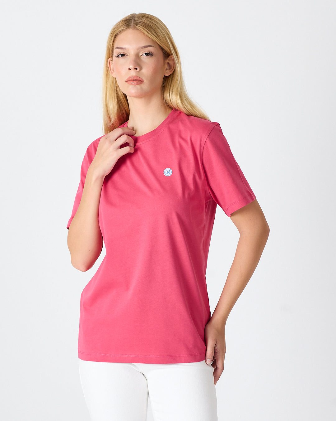 Unisex White Applique Logo Organic Cotton Standard Fit Crew Neck T-shirt-10302C17