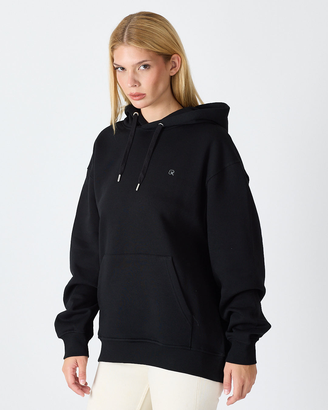 Unisex Silver Embroidered Hooded Organic Cotton Oversize Sweatshirt-1011403