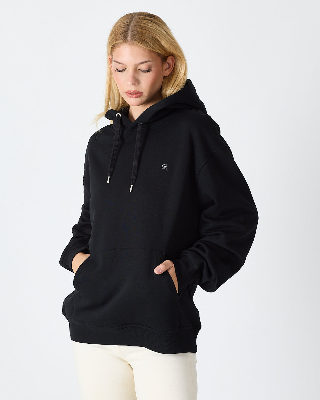 Unisex Silver Embroidered Hooded Organic Cotton Oversize Sweatshirt-1011403