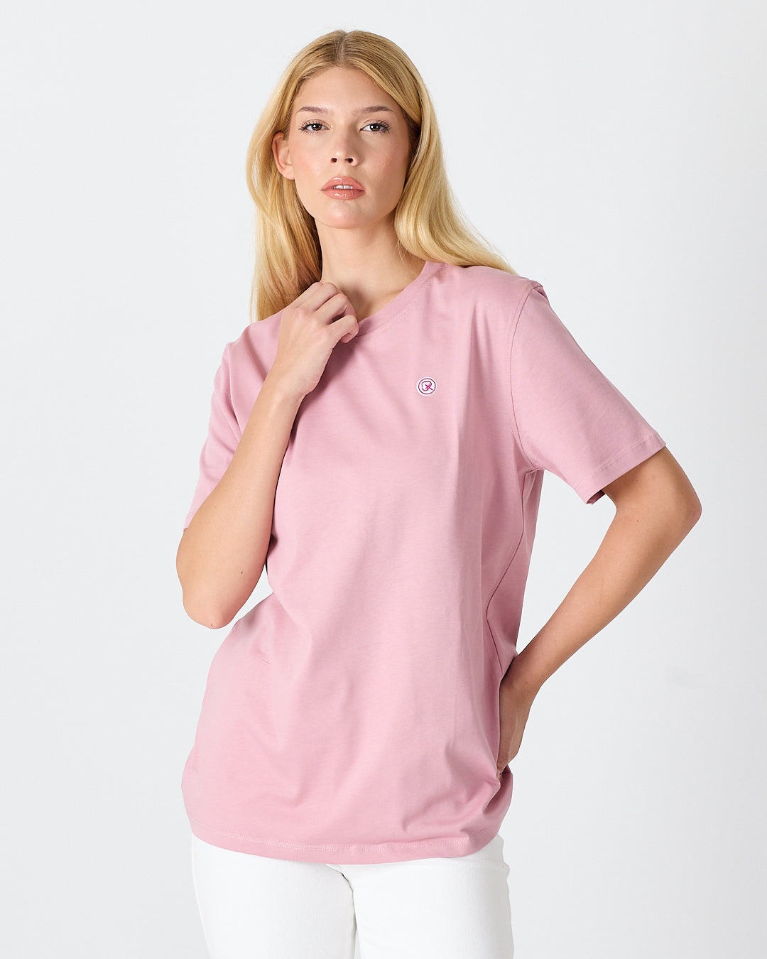 Unisex Lilac Contrast Appliqué Logo Detail Standard Fit Organic Cotton T-Shirt - 10302C14