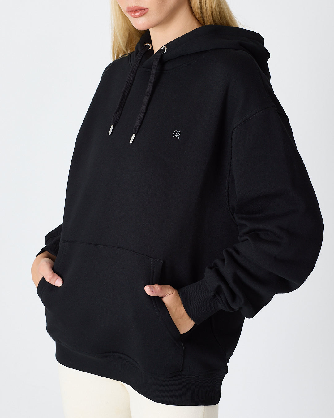 Unisex Silver Embroidered Hooded Organic Cotton Oversize Sweatshirt-1011403