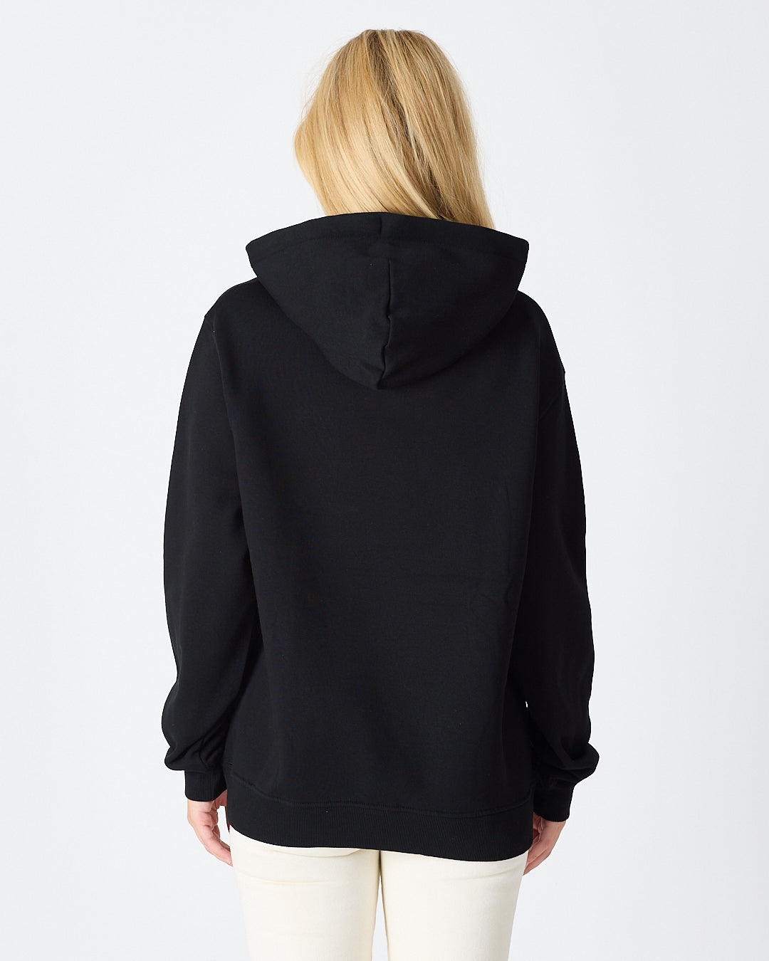 Unisex Siyah Beyaz Aplike Logo Organik Pamuk Standart Kesim Kapüşonlu Sweatshirt