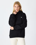 Unisex Siyah Beyaz Aplike Logo Organik Pamuk Standart Kesim Kapüşonlu Sweatshirt