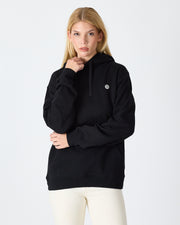 Unisex Siyah Beyaz Aplike Logo Organik Pamuk Standart Kesim Kapüşonlu Sweatshirt