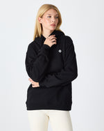 Unisex Siyah Beyaz Aplike Logo Organik Pamuk Standart Kesim Kapüşonlu Sweatshirt