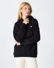Unisex Siyah Beyaz Aplike Logo Organik Pamuk Standart Kesim Kapüşonlu Sweatshirt