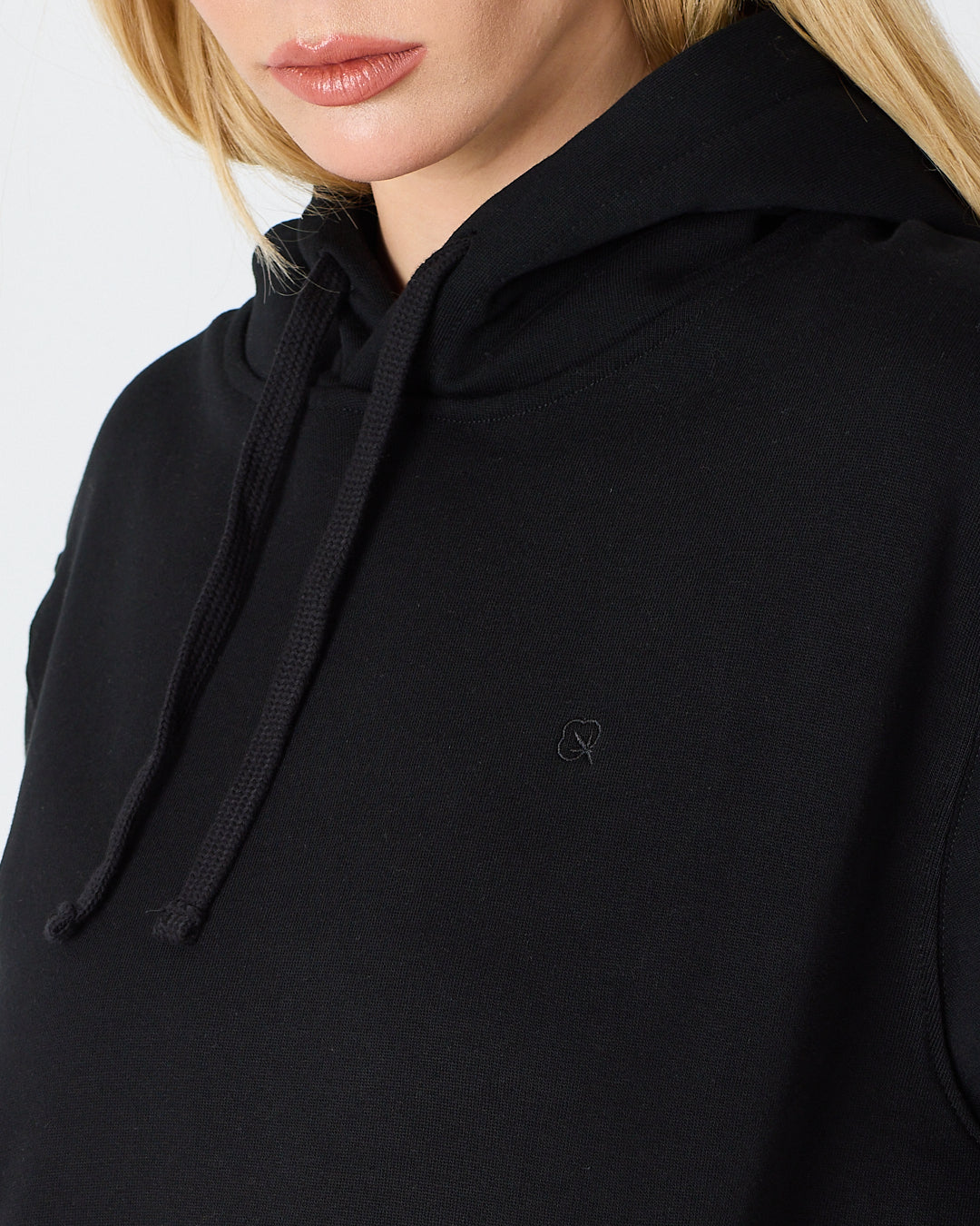 Unisex Black Embroidered Hooded Organic Cotton Standard Fit Sweatshirt -1011203