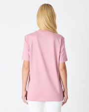 Unisex Lila Pembe Nakış Standart Kalıp Bisiklet Yaka Organik Pamuk T-Shirt