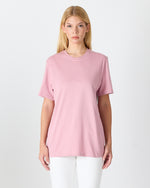 Unisex Lila Pembe Nakış Standart Kalıp Bisiklet Yaka Organik Pamuk T-Shirt