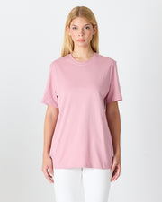 Unisex Lila Pembe Nakış Standart Kalıp Bisiklet Yaka Organik Pamuk T-Shirt