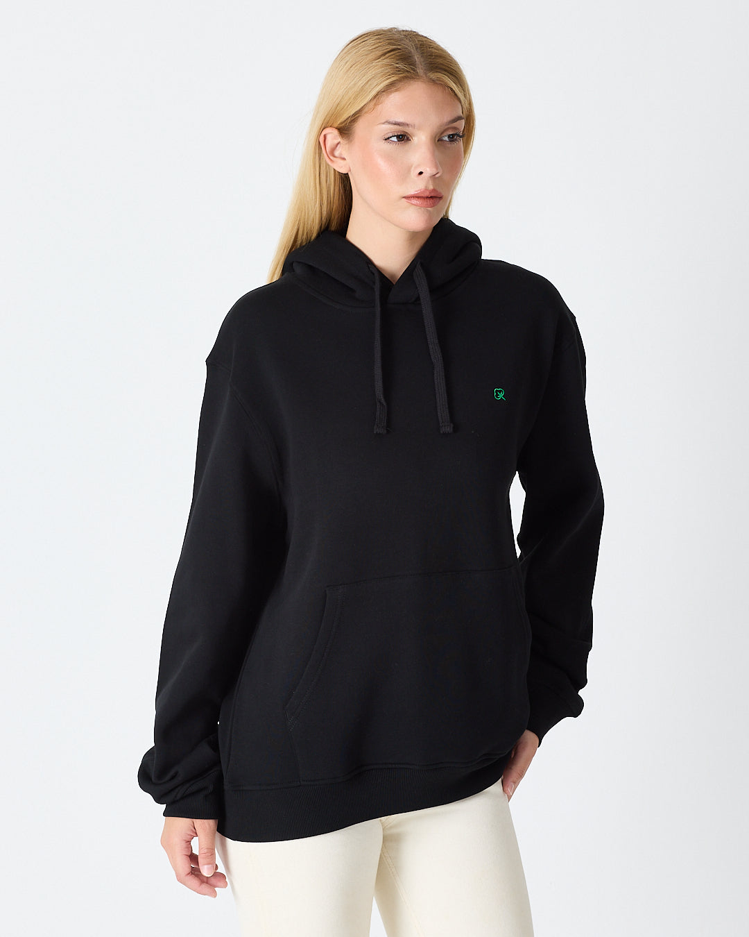 Unisex Green Embroidered Standard Fit Organic Cotton Hoodie -1021203