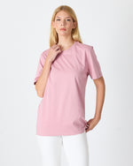 Unisex Lila Pembe Nakış Standart Kalıp Bisiklet Yaka Organik Pamuk T-Shirt