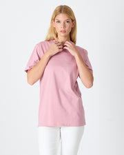 Unisex Lila Pembe Nakış Standart Kalıp Bisiklet Yaka Organik Pamuk T-Shirt