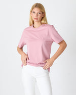 Unisex Lila Pembe Nakış Standart Kalıp Bisiklet Yaka Organik Pamuk T-Shirt