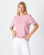 Unisex Lila Pembe Nakış Standart Kalıp Bisiklet Yaka Organik Pamuk T-Shirt