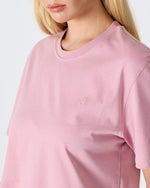 Unisex Lila Pembe Nakış Standart Kalıp Bisiklet Yaka Organik Pamuk T-Shirt