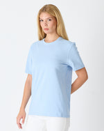 Unisex Açık Mavi Nakış Standart Kalıp BCI Sertifikalı Pamuklu Bisiklet Yaka T-Shirt