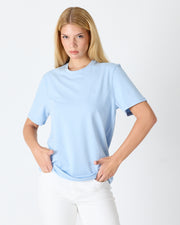 Unisex Açık Mavi Nakış Standart Kalıp BCI Sertifikalı Pamuklu Bisiklet Yaka T-Shirt