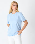 Unisex Açık Mavi Nakış Standart Kalıp BCI Sertifikalı Pamuklu Bisiklet Yaka T-Shirt