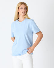 Unisex Açık Mavi Nakış Standart Kalıp BCI Sertifikalı Pamuklu Bisiklet Yaka T-Shirt