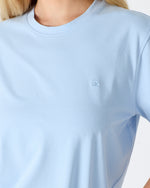 Unisex Açık Mavi Nakış Standart Kalıp BCI Sertifikalı Pamuklu Bisiklet Yaka T-Shirt